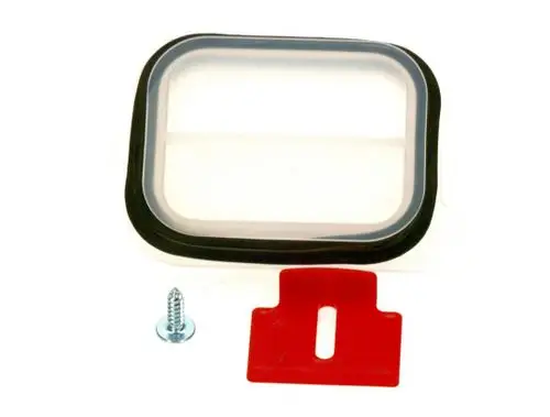 BOSCH Deckel mit transparentem Fenster und schwarzem Gummiring. Enthalten ist ein Schraube und ein rotes Halteelement.